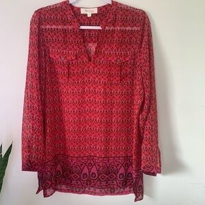 Vince Camuto popover Henley work tunic burgundy blouse Boho vacation Medium